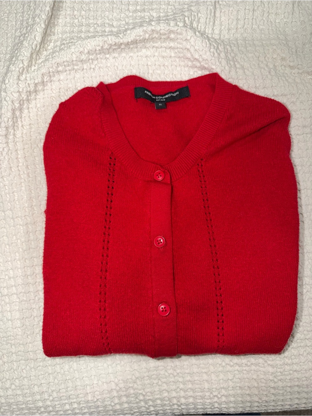 Women's Red Button-Up Knit Cardigan Sweater - Picture 3 of 3